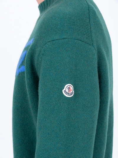 Shop Moncler Intarsia St. Moritz Knitted Sweater Green