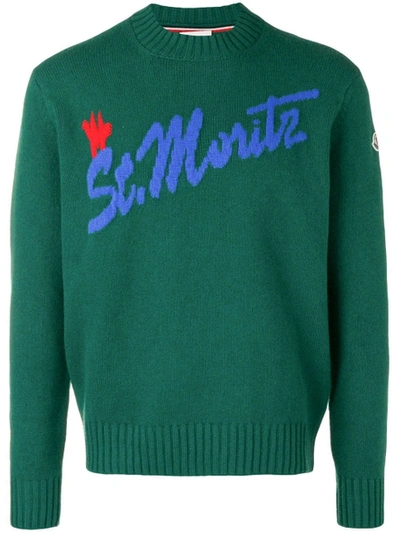 Shop Moncler Intarsia St. Moritz Knitted Jumper Green