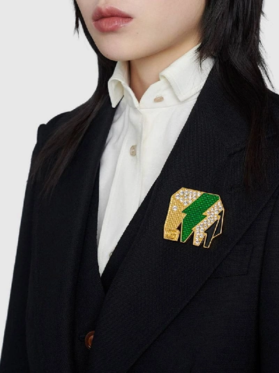 Shop Gucci Elephant Brooch In Gold