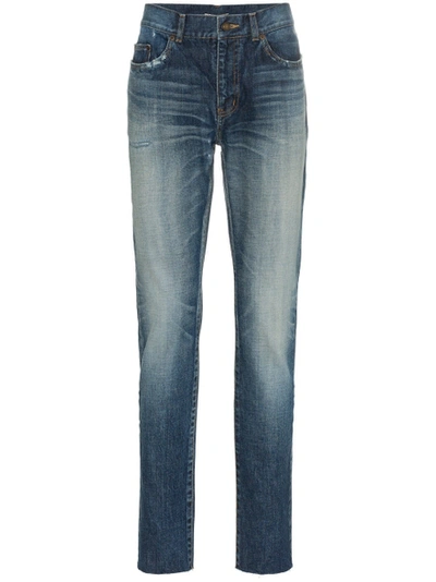 Shop Saint Laurent Midblue Skinny Distressed Jeans