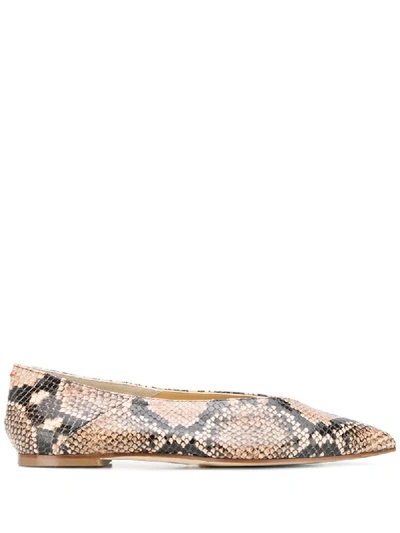 Shop Aeyde Snake Print Ballerina Shoes In Brown