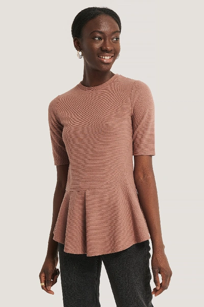 Shop Na-kd Reborn Recycled Ribbed Flounce Top Pink In Dusty Dark Pink