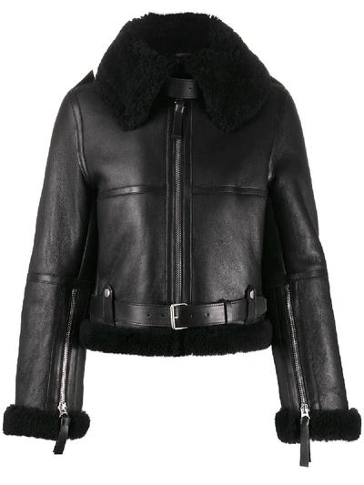 Shop Acne Studios Shearling Leather Flight Jacket In Black