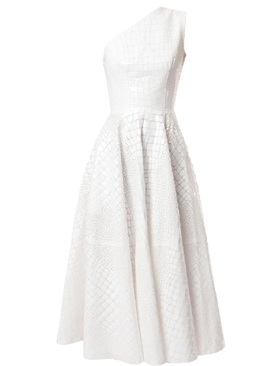 Shop Alex Perry Rylan Crocodile-effect One-shoulder Midi Dress In White