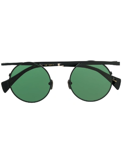 Shop Yohji Yamamoto Futuristic Aviator Sunglasses In Black