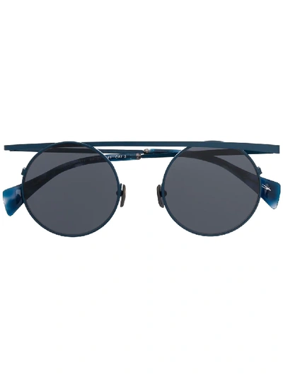 Shop Yohji Yamamoto Futuristic Aviator Sunglasses In Blue