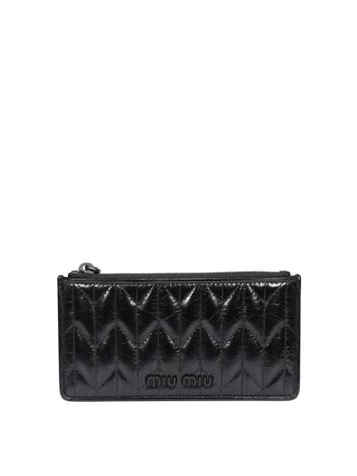 Shop Miu Miu Quilted Leather Zip Cardholder In Black