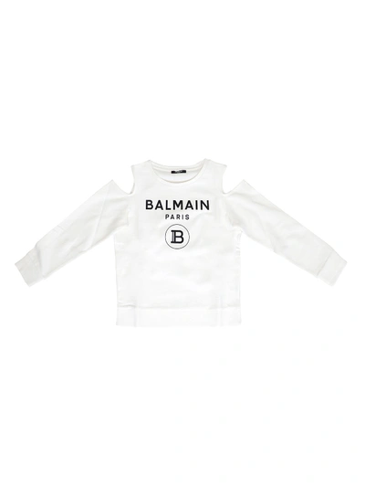 Shop Balmain Cut-out Sweatshirt With Logo In White