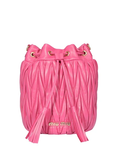 Shop Miu Miu Pink Matelasse Leather Bucket Bag