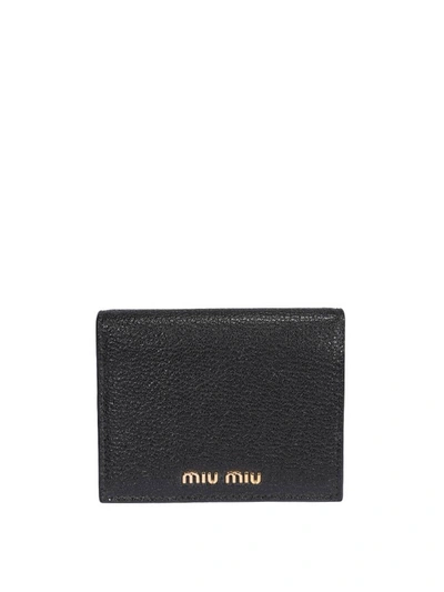 Shop Miu Miu Logo Plaque Wallet In Black