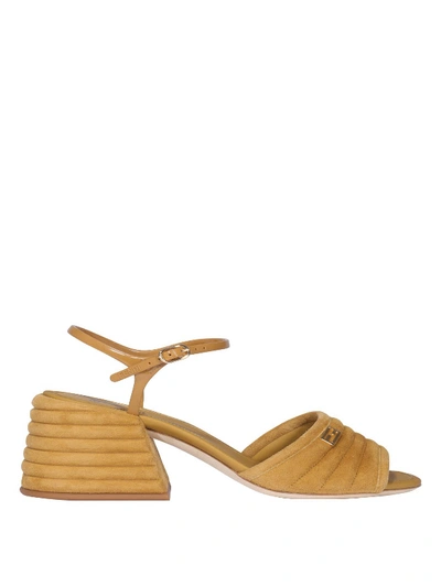 Shop Fendi Textured Heel Suede Sandals In Yellow