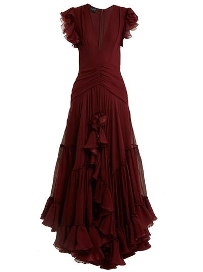 Shop Giambattistavalli Deep V-neck Silk-georgette Gown