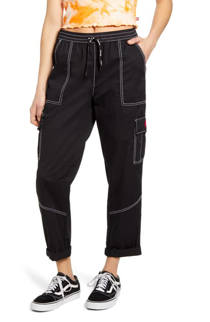 dickies black carpenter pants with white contrast stitching