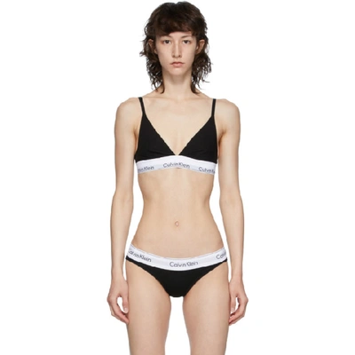 Shop Calvin Klein Underwear Black And White Modern Triangle Bralette In 001 Black