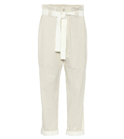 Shop Brunello Cucinelli Stretch-cotton Paperbag Pants In White