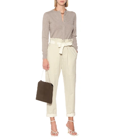 Shop Brunello Cucinelli Stretch-cotton Paperbag Pants In White