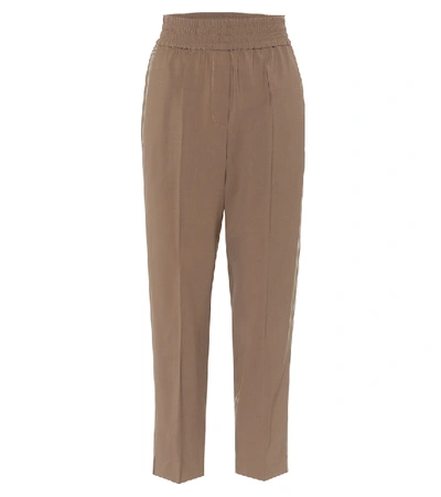 Shop Brunello Cucinelli High-rise Stretch-wool Straight Pants In Brown