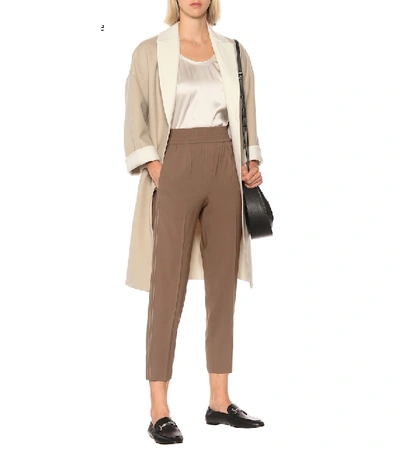 Shop Brunello Cucinelli High-rise Stretch-wool Straight Pants In Brown