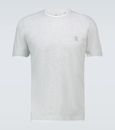 Shop Brunello Cucinelli Crewneck Logo T-shirt In Grey