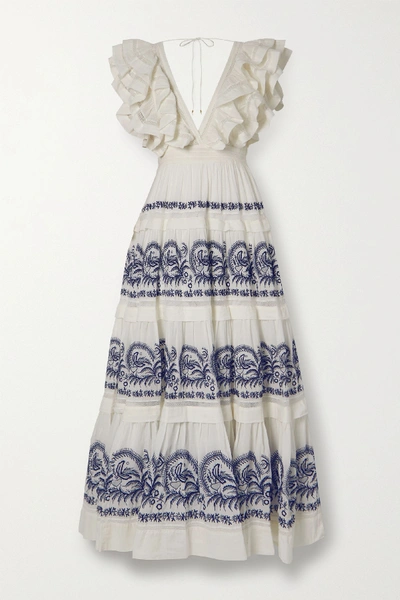 Shop Ulla Johnson Majorie Tiered Ruffled Embroidered Cotton-gauze Maxi Dress In White