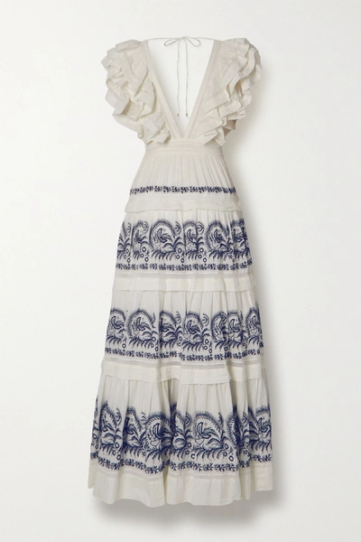 Shop Ulla Johnson Majorie Tiered Ruffled Embroidered Cotton-gauze Maxi Dress In White