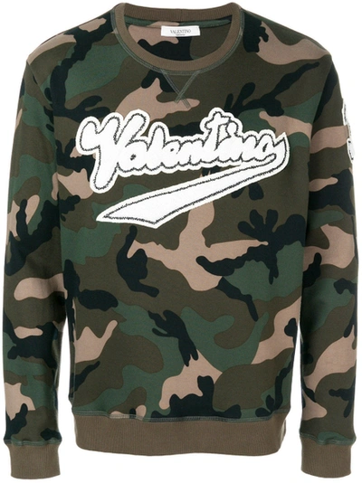 Shop Valentino Logo Patch Camouflage Sweatshirt