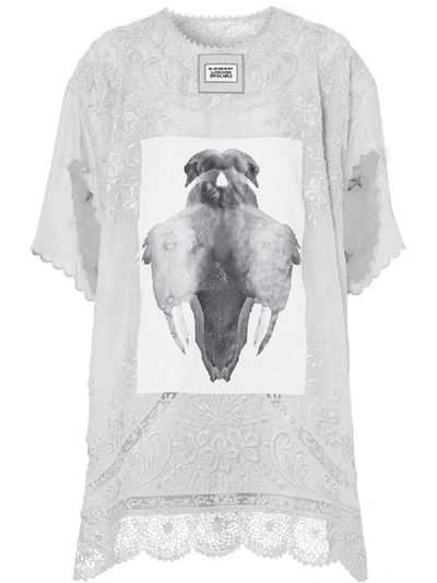 Shop Burberry Laced Swan Print T-shirt Dress In Grey