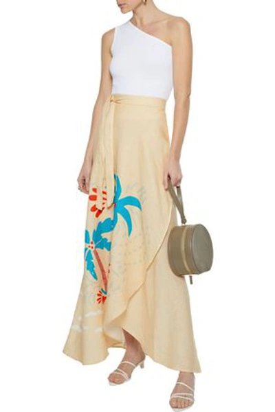 Shop Onia Amanda Printed Linen-gauze Maxi Wrap Skirt In Saffron