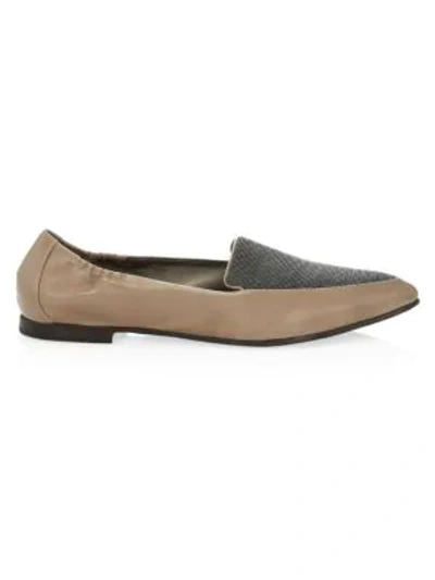 Shop Brunello Cucinelli Women's Monili-trimmed Leather Loafers In Ice