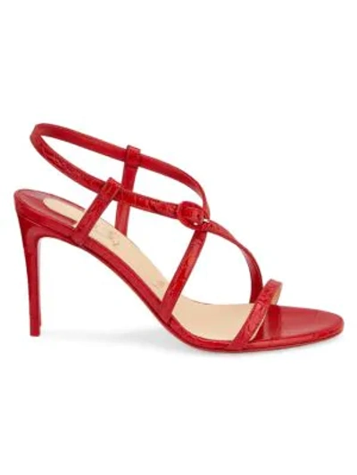 Shop Christian Louboutin Selima Leather Slingback Sandals In Loubi Red