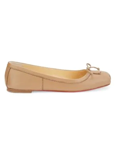 Shop Christian Louboutin Women's Mamadrague Square-toe Leather Ballet Flats In Fennec