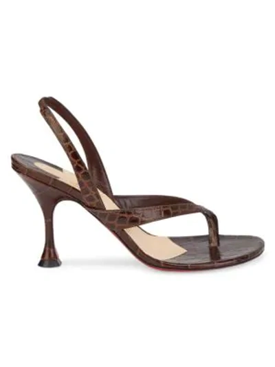 Shop Christian Louboutin Taralita Croc-embossed Leather Slingback Thong Sandals In Brown
