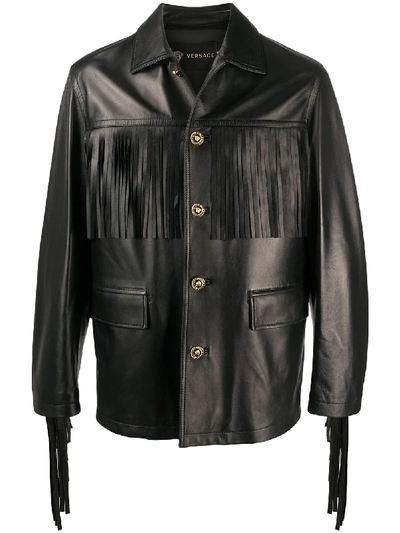 Shop Versace Fringed Jacket In Black