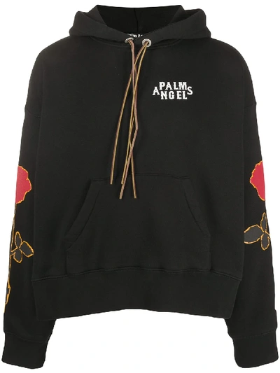 Shop Palm Angels Rose Details Hoodie In Black