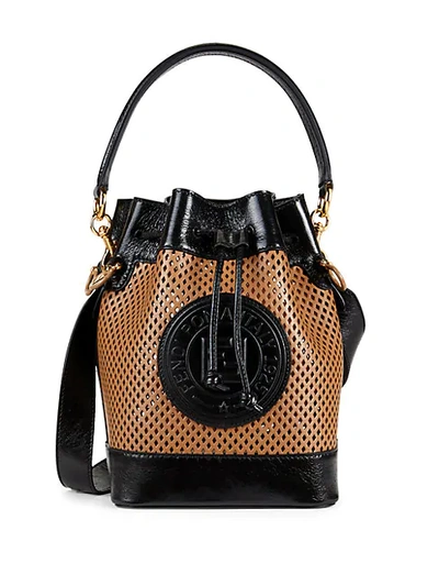 Shop Fendi Perforated Leather Drawstring Bucket Bag In Black Brown