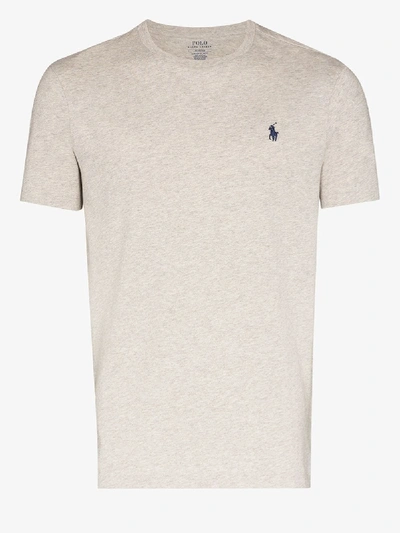 Shop Polo Ralph Lauren Polo Pony Embroidered Cotton T-shirt In Grey