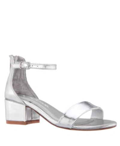 Shop Nina Hidi Little Girls Patent Metallic Ankle Strap Sandal In Silver-tone Metallic