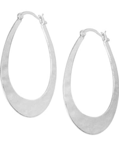 Shop Essentials Hammered Oblong Hoop Earrings In Silver-plate
