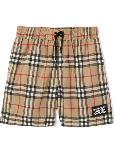 Shop Burberry Vintage Check Swim Shorts In Neutrals ,black