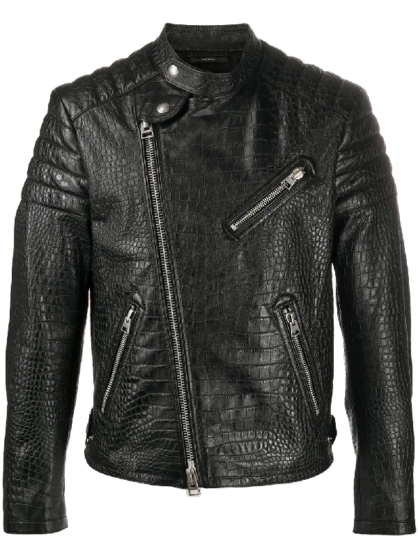 Tom Ford Croc-effect Leather Biker Jacket In Black | ModeSens