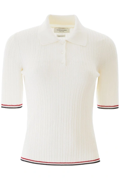 Shop Thom Browne Knit Polo Shirt In Bianco