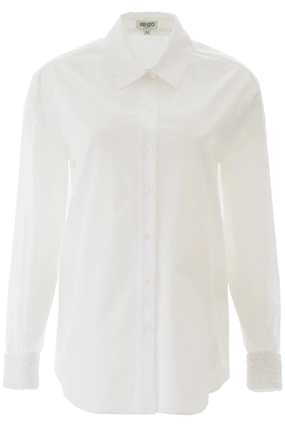 Shop Kenzo Shirt With Smocked Cuffs In Bianco