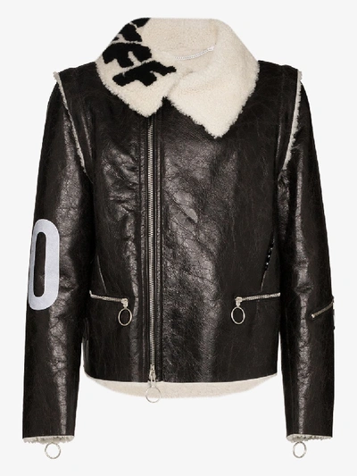 Shop Off-white Mens Black Target Shearling Leather Jacket