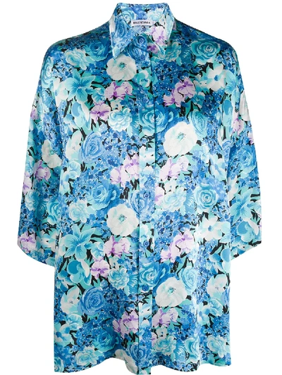 Shop Balenciaga Vareuse Floral-print Shirt In Blue