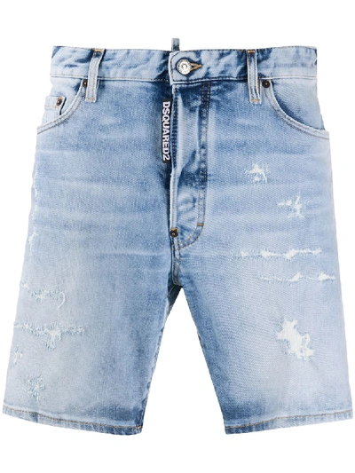 Shop Dsquared2 1964 Distressed Denim Shorts In Blue