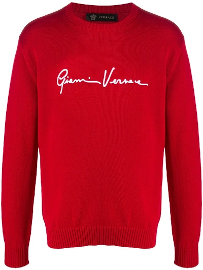 Shop Versace Signature Logo Jumper In Red