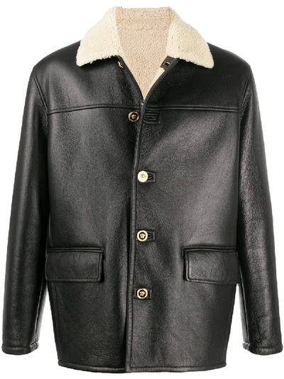 Shop Versace Shearling Collar Jacket In Black