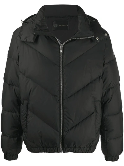 Shop Versace Padded Hooded Jacket In Black