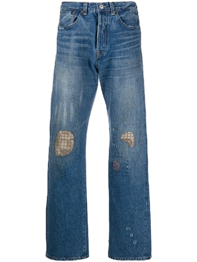 Shop Junya Watanabe Cropped Rip Detail Jeans In Blue