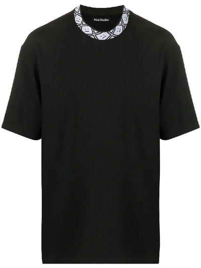 Shop Acne Studios Face Motif Mock-neck T-shirt In Black